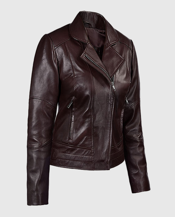 Katie Holmes maroon Leather Jacket