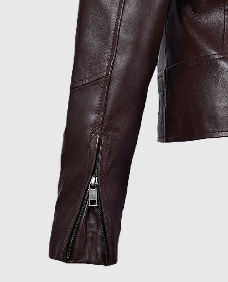 Katie Holmes maroon Leather Jacket