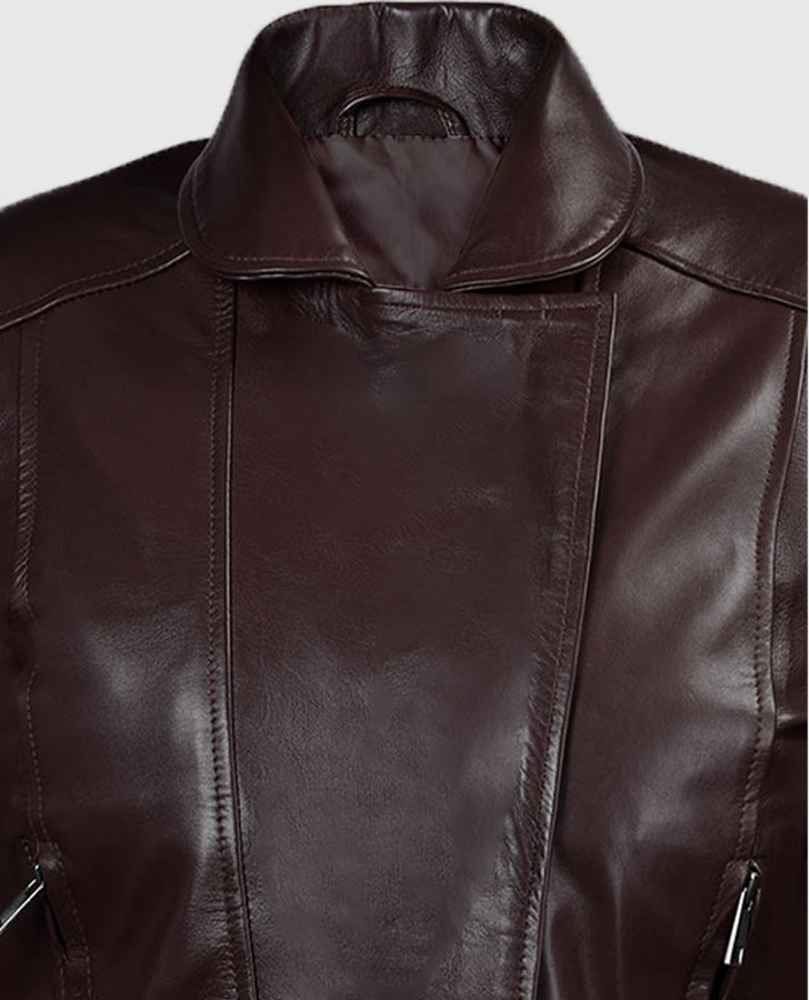 Katie Holmes maroon Leather Jacket
