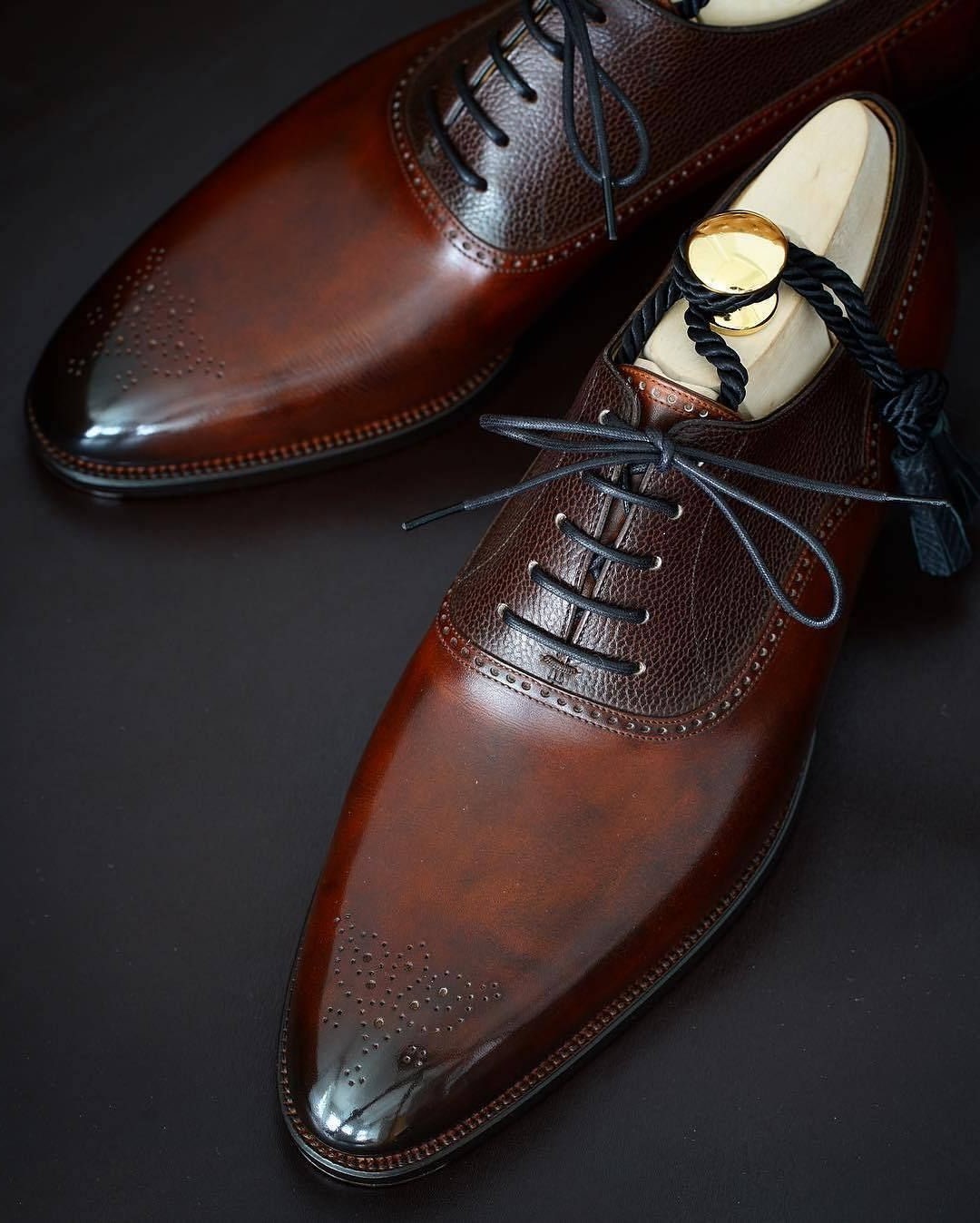 Men Handmade Leather Brown Hand Patina Lace up oxfords Shoes Leather Dress