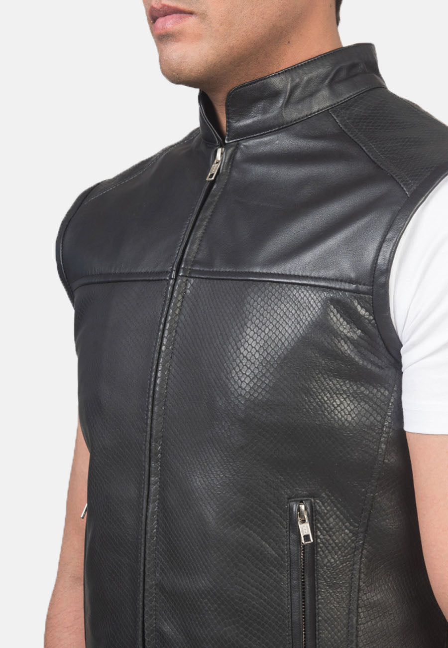 Men’s Black Leather Motorcycle Vest