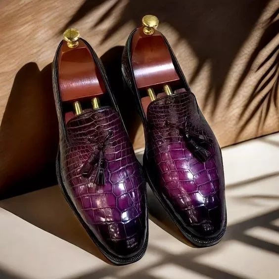 Shaded Purple Crocodile Textured Leather Formal Slip Ons Office Dress Shoes