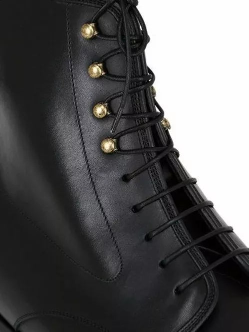 Handmade Black Leather Formal Ankle Lace Up Office Dress Boots