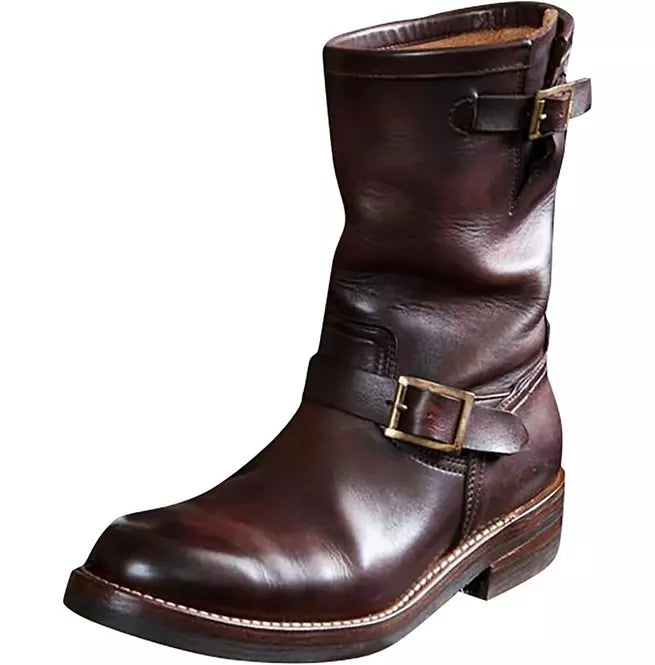 Maroon Handmade Work Wear Formal Leather High Ankle Buckles Boots