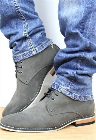 Plain Toe Gray Color Chukka Tan Sole Premium Suede Leather Men Party Wear Boots