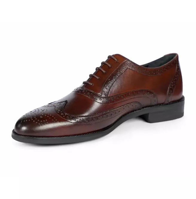 Handmade Brown Wing Tip Brogue Formal Leather Lace Up Office Shoes For Mens