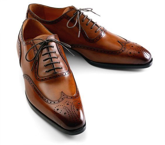 Genuine Leather Wing Tip Burnished Brown Color Casual Dress Lace Up Men Shoes