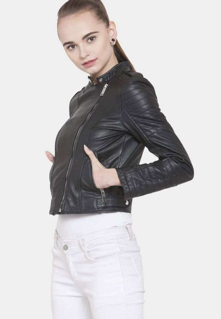 Women's Black Leather Slim Fit Biker Jacket