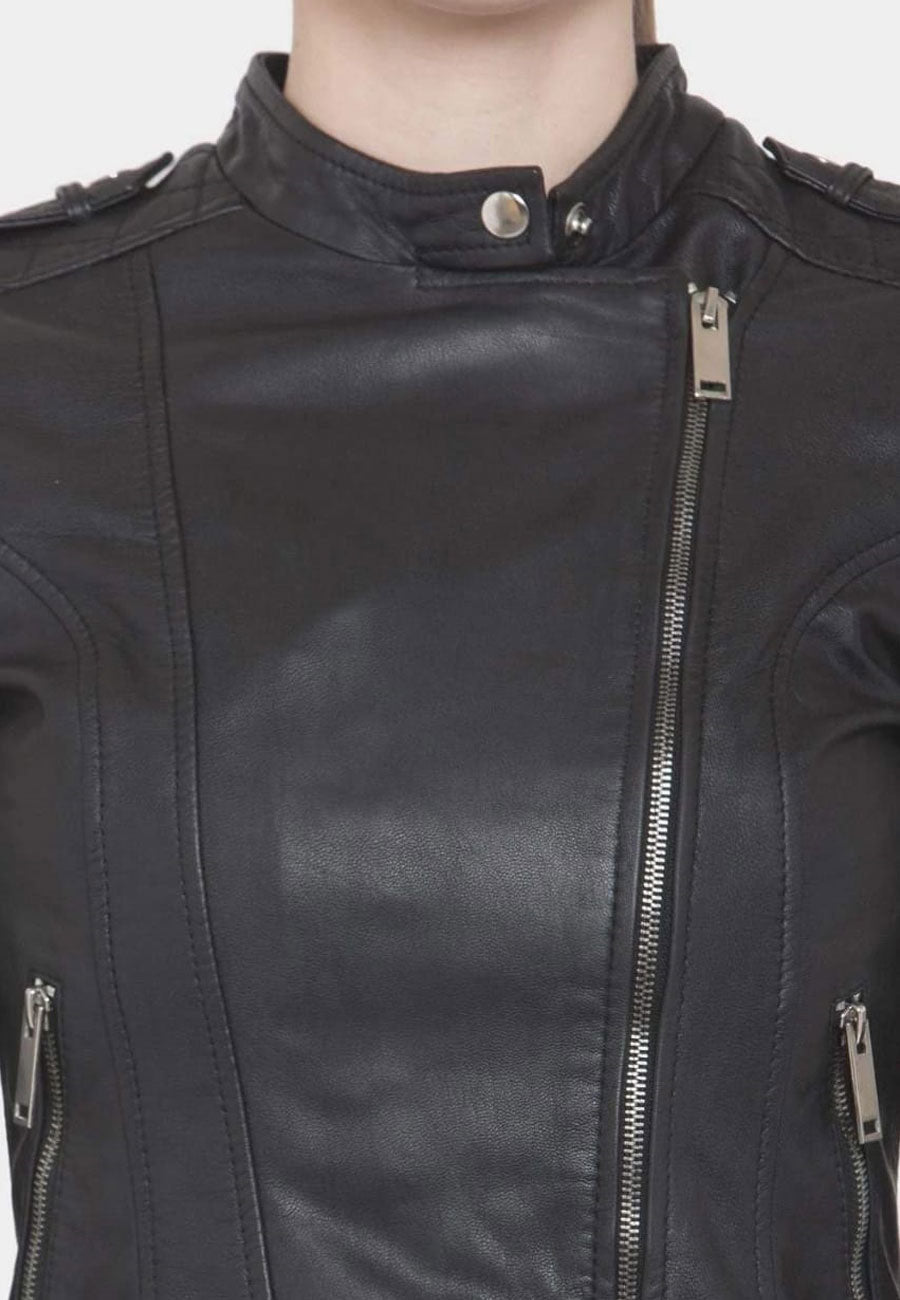 Women's Black Leather Slim Fit Biker Jacket