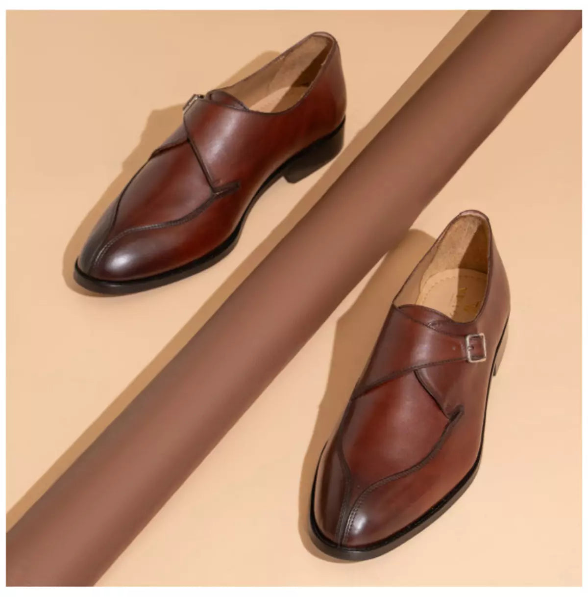 Handmade Brown Single Monk Strap Round Toe Formal Dress Shoes