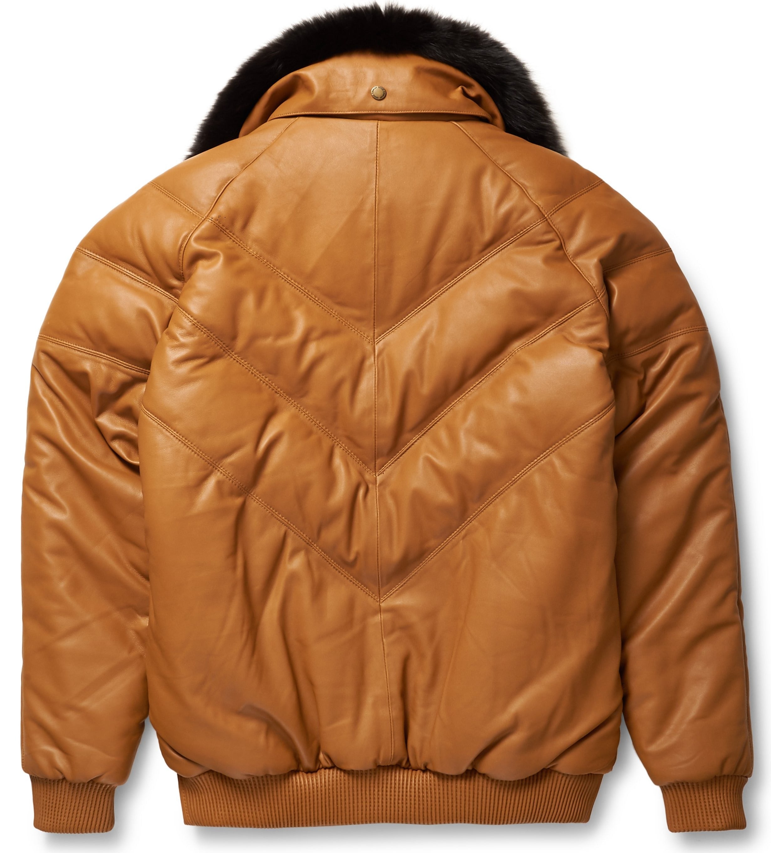 Luxurious Camel Leather V-Bomber Jacket