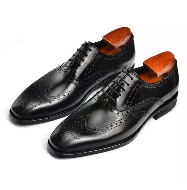 Black Wing Tip Leather Brogue Oxford Lace Up Office Wear Shoes For Mens,