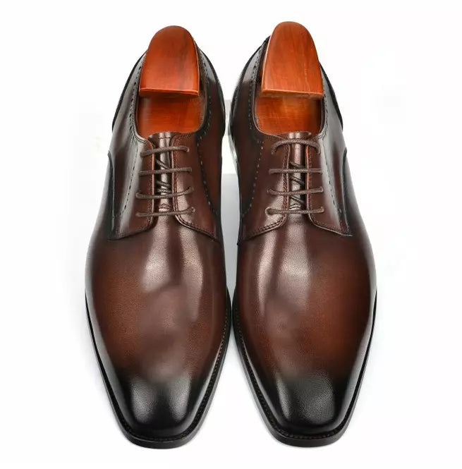 Brown Leather Brogue Oxford Lace Up Office Wear Shoes For Mens