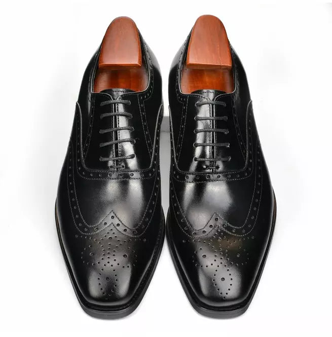 Black Wing Tip Leather Brogue Oxford Lace Up Office Wear Shoes For Mens,