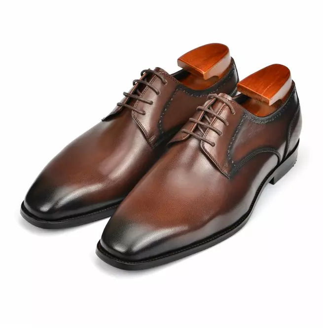 Brown Leather Brogue Oxford Lace Up Office Wear Shoes For Mens