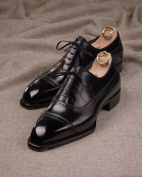 Men Black Leather Oxford Dress Shoes, Handmade Black Leather Formal Shoes