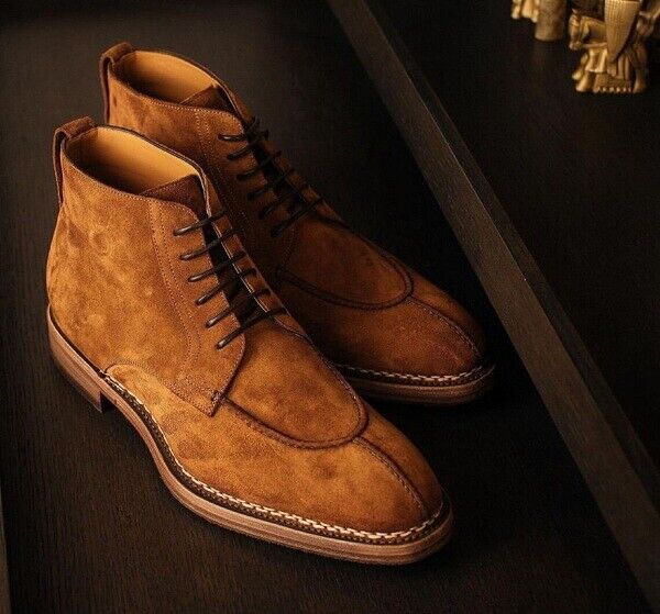 Handmade Pure Suede Leather Lace Up Ankle Boots For Men's