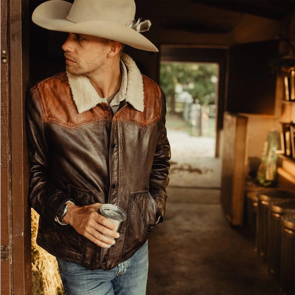 Mens Chocolate Brown Western Suede Leather Bomber Jacket