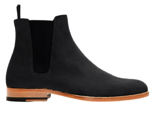 Handmade Men's Black High Ankle Chelsea Suede Leather Fashion Dress Boots