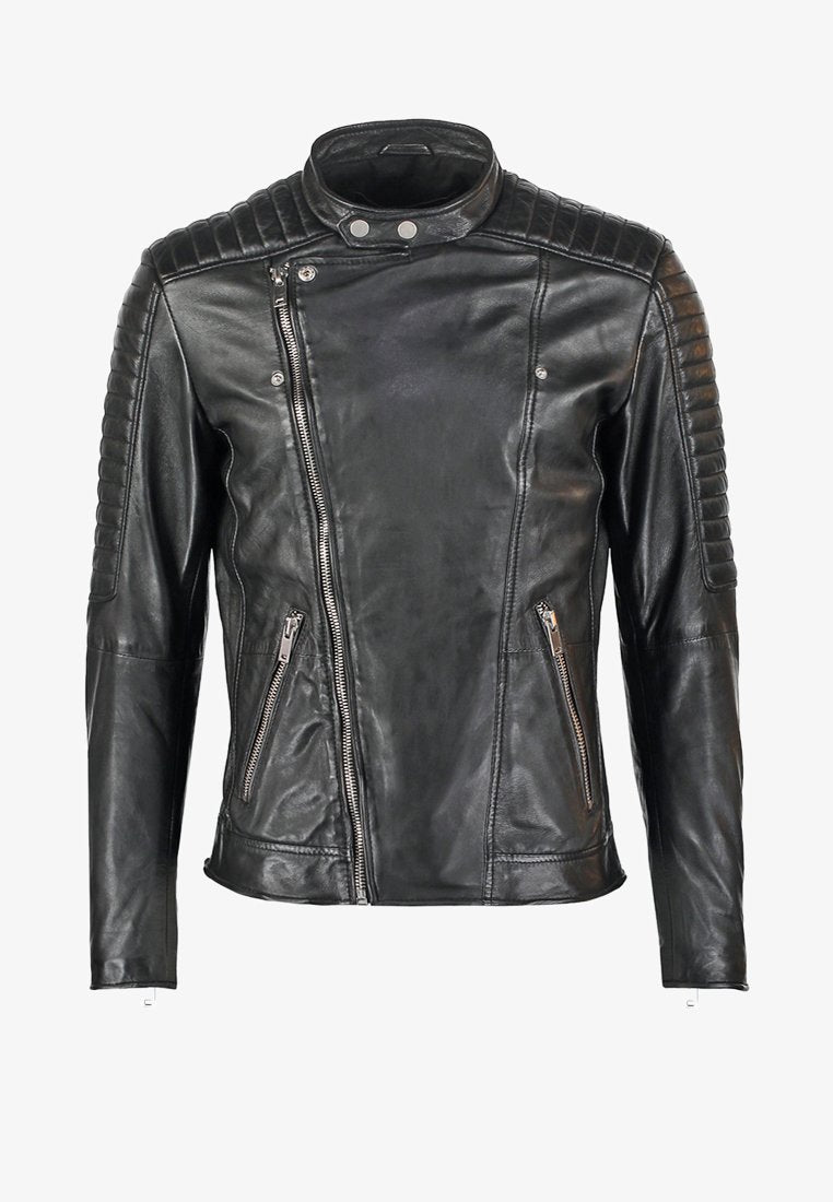 Men’s Black Leather Biker Jacket - Kualited