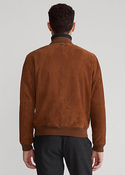 Men’s Tan Brown Suede Leather Bomber Jacket