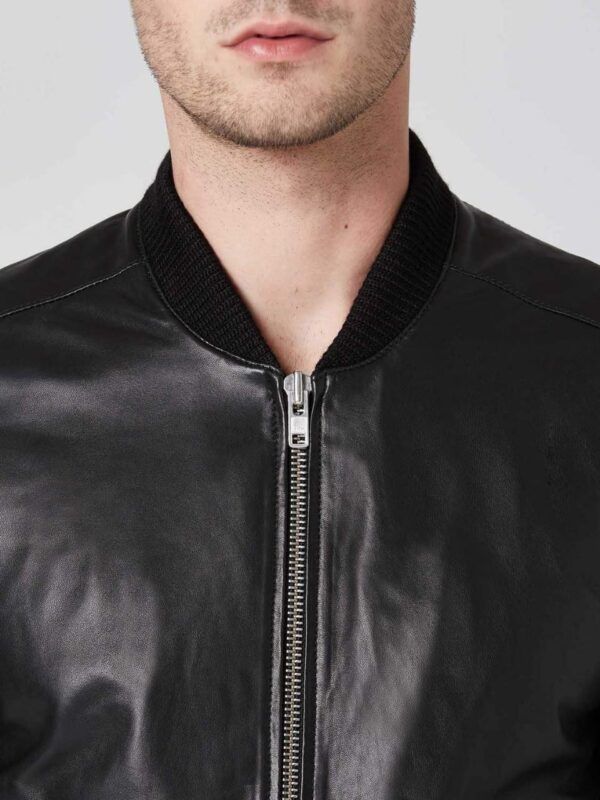 Men’s Black Leather Bomber Jacket Double Zipper - Kualited