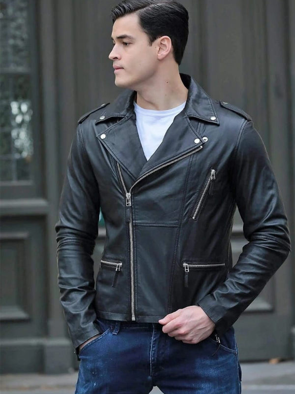 Men’s Black Leather Biker Jacket - Kualited