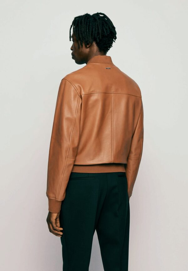 Men’s Tan Brown Leather Bomber Jacket