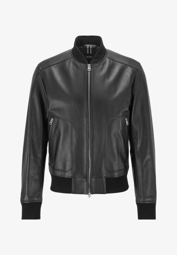 Black Leather Bomber Jacket For Men - Kualited