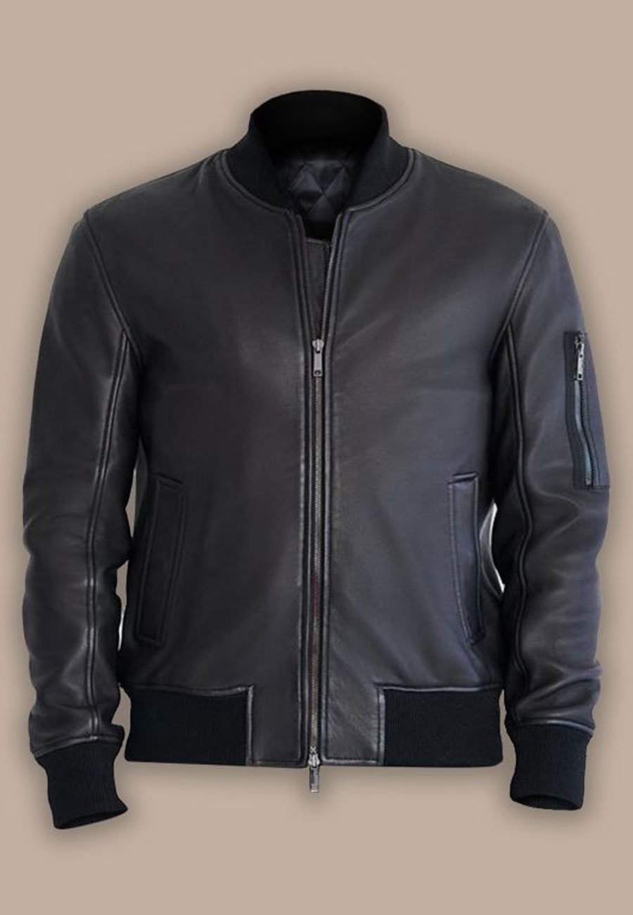 Men’s Leather Bomber Jackets Black - Kualited