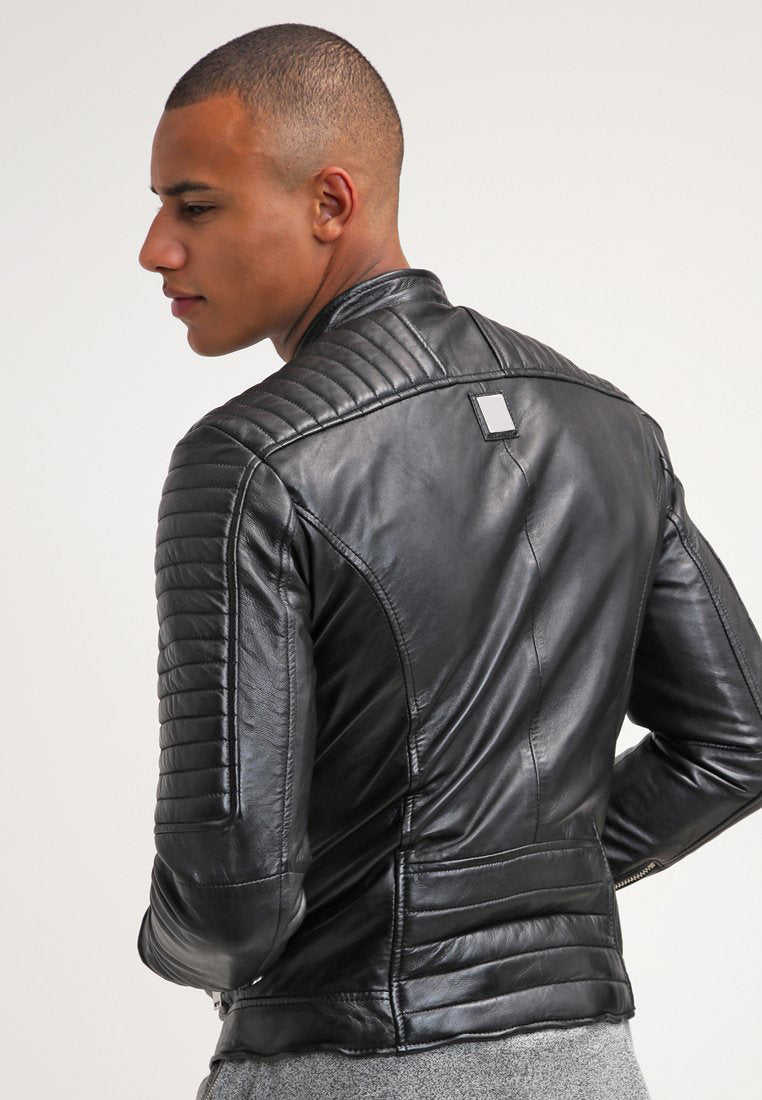 Men’s Black Leather Biker Jacket - Kualited