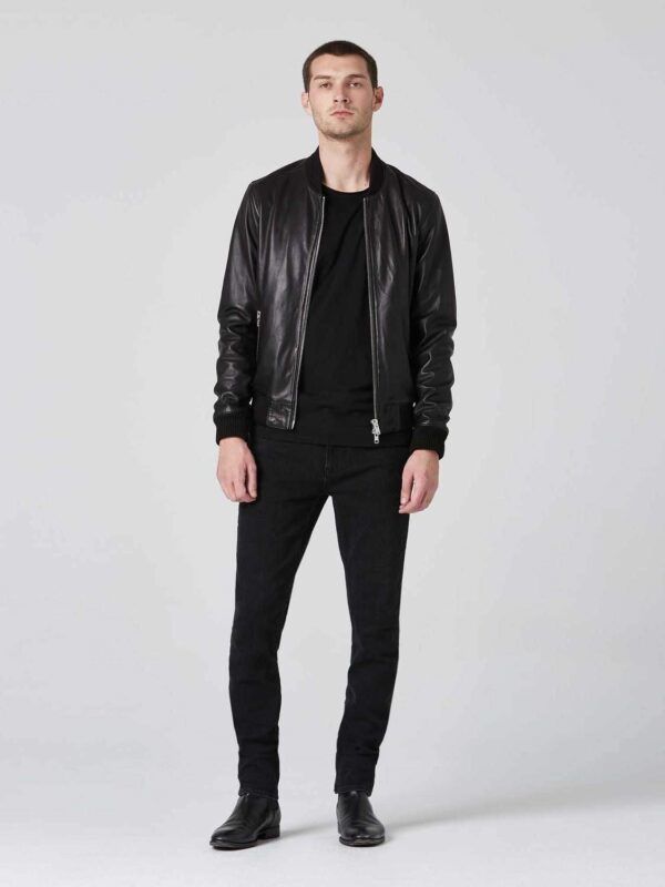 Men’s Black Leather Bomber Jacket Double Zipper - Kualited