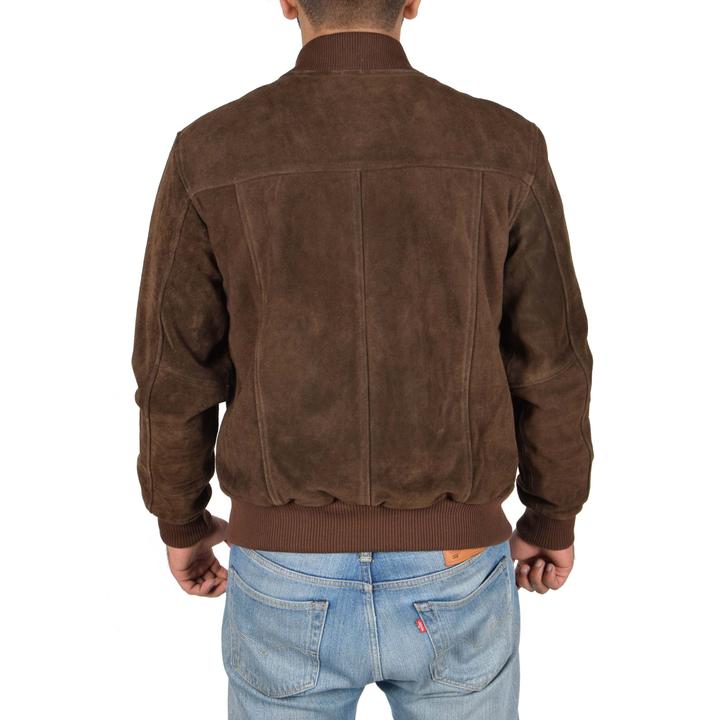 Suede Leather Bomber Jacket Chocolate Brown For Men - Kualited