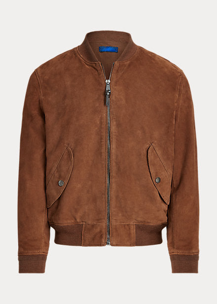 Men’s Tan Brown Suede Leather Bomber Jacket - Kualited