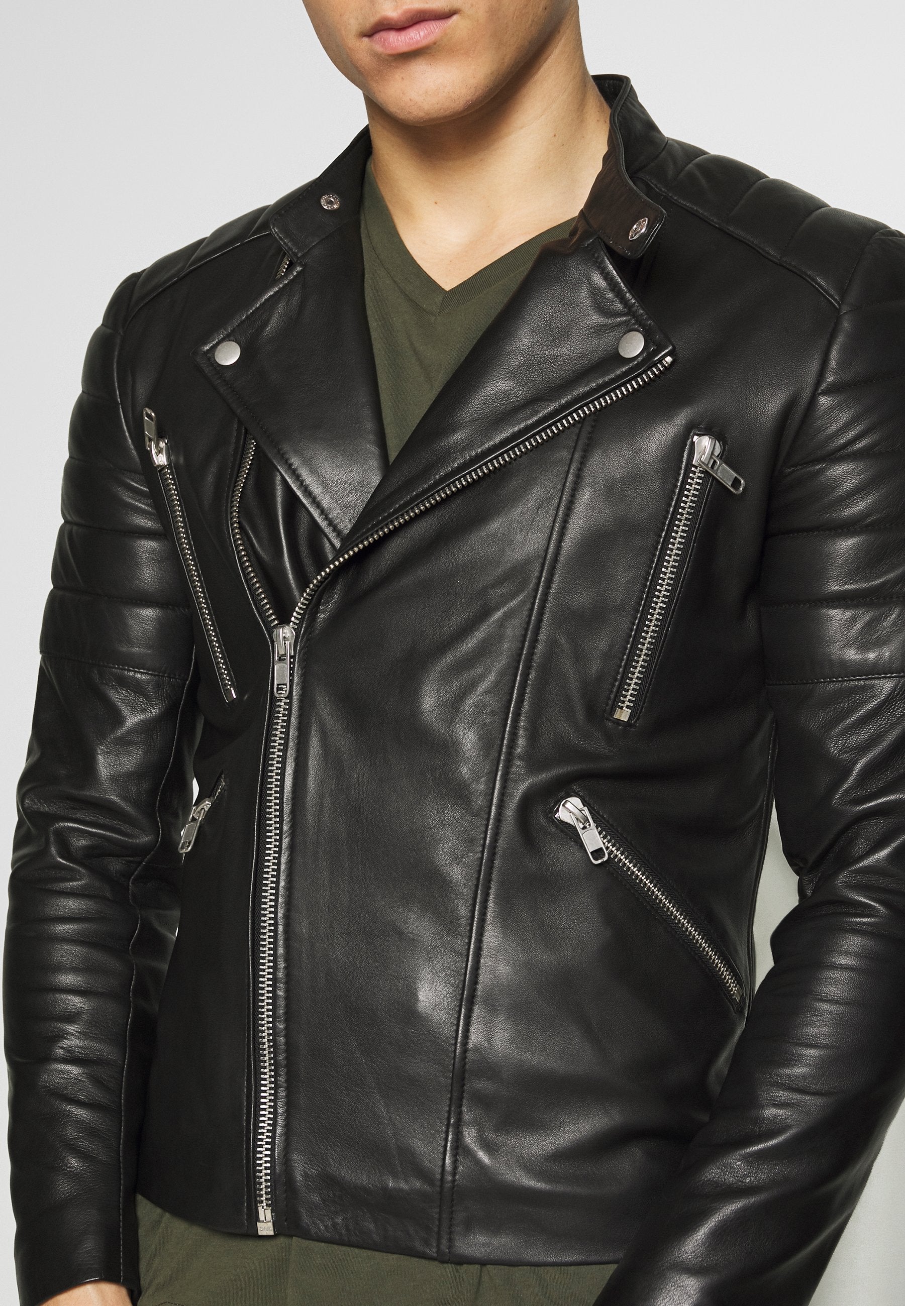 Men’s Black Leather Biker Jacket - Kualited