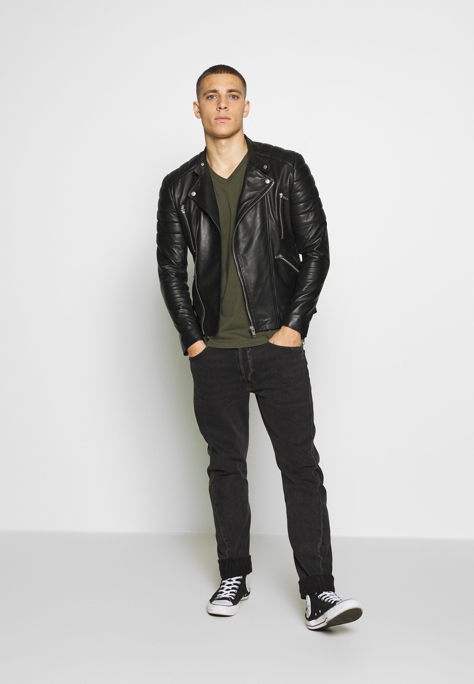 Men’s Black Leather Biker Jacket - Kualited