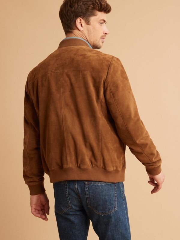 Men’s Tan Brown Suede Leather Bomber Jacket - Kualited