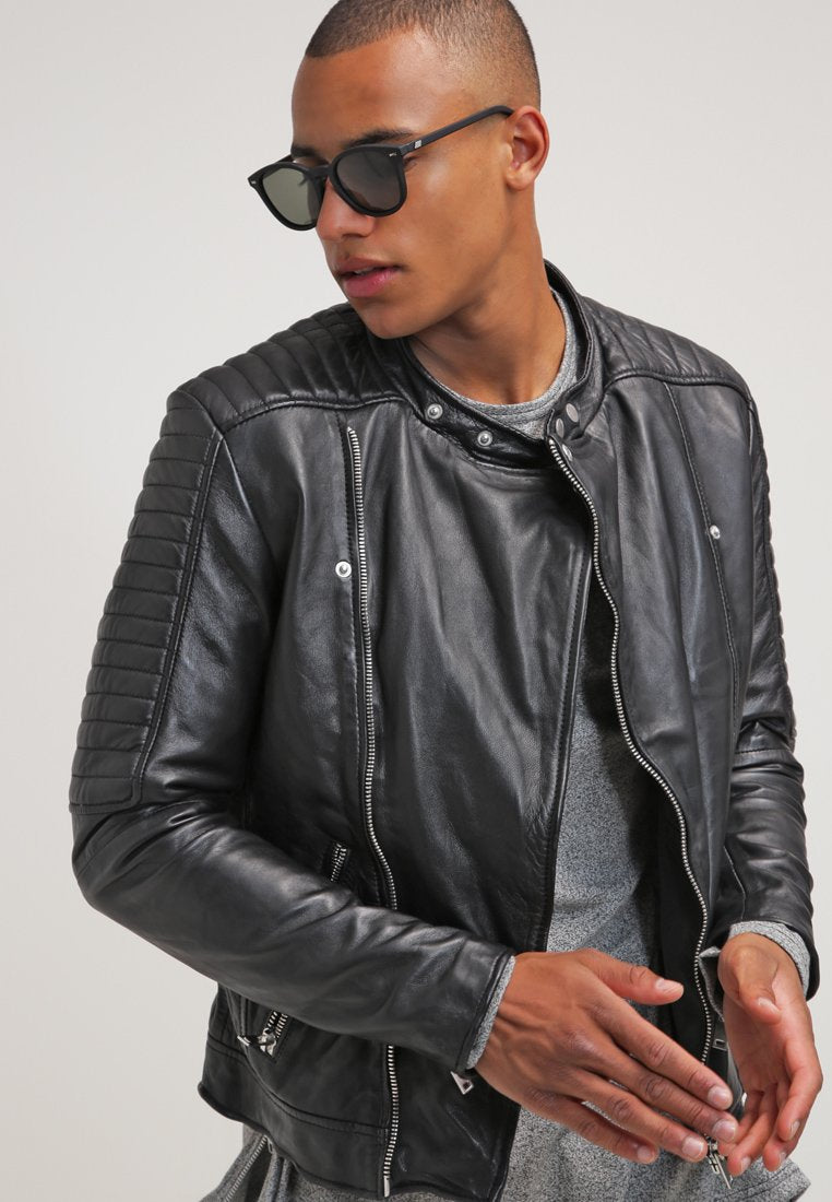 Men’s Black Leather Biker Jacket - Kualited