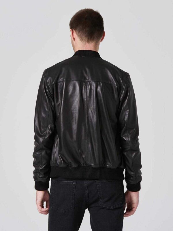 Men’s Black Leather Bomber Jacket Double Zipper - Kualited