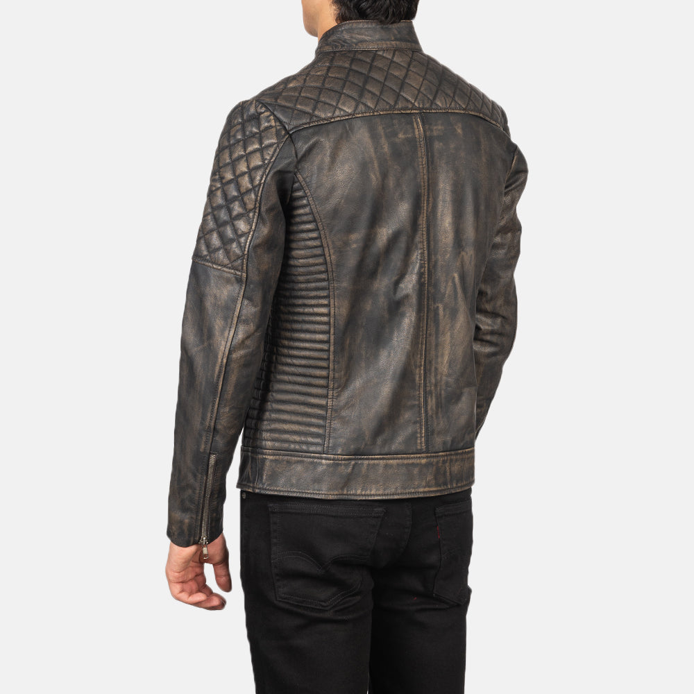 Fernando Quilted Distressed Brown Leather Biker Jacket - Kualited