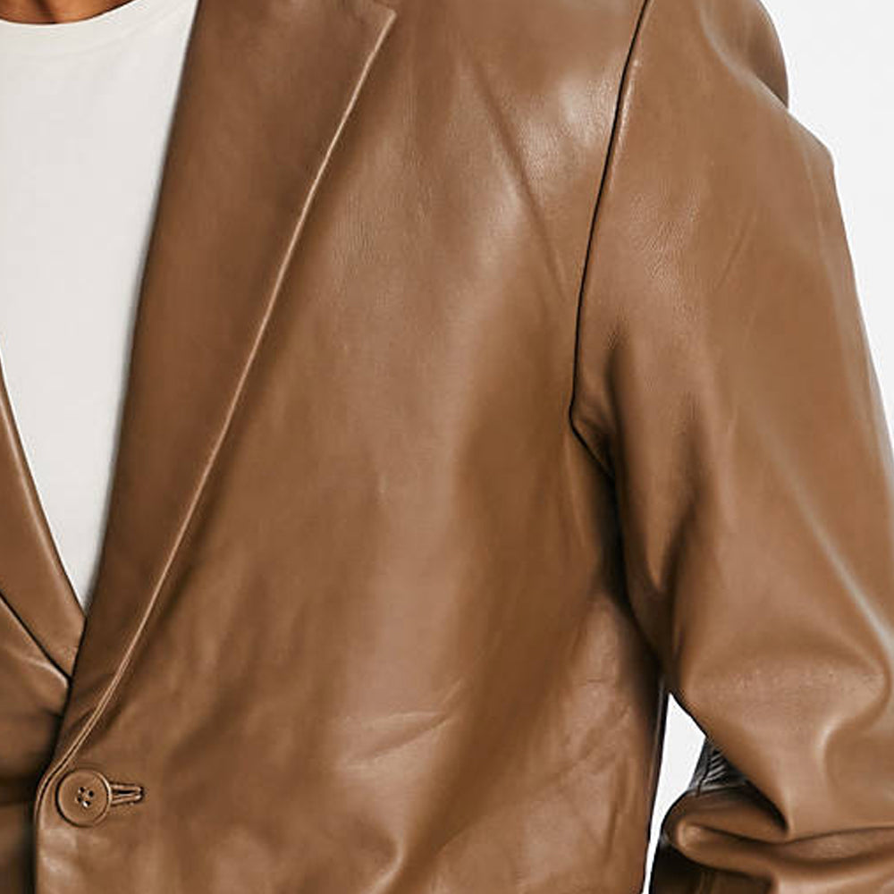 Real leather blazer in tan