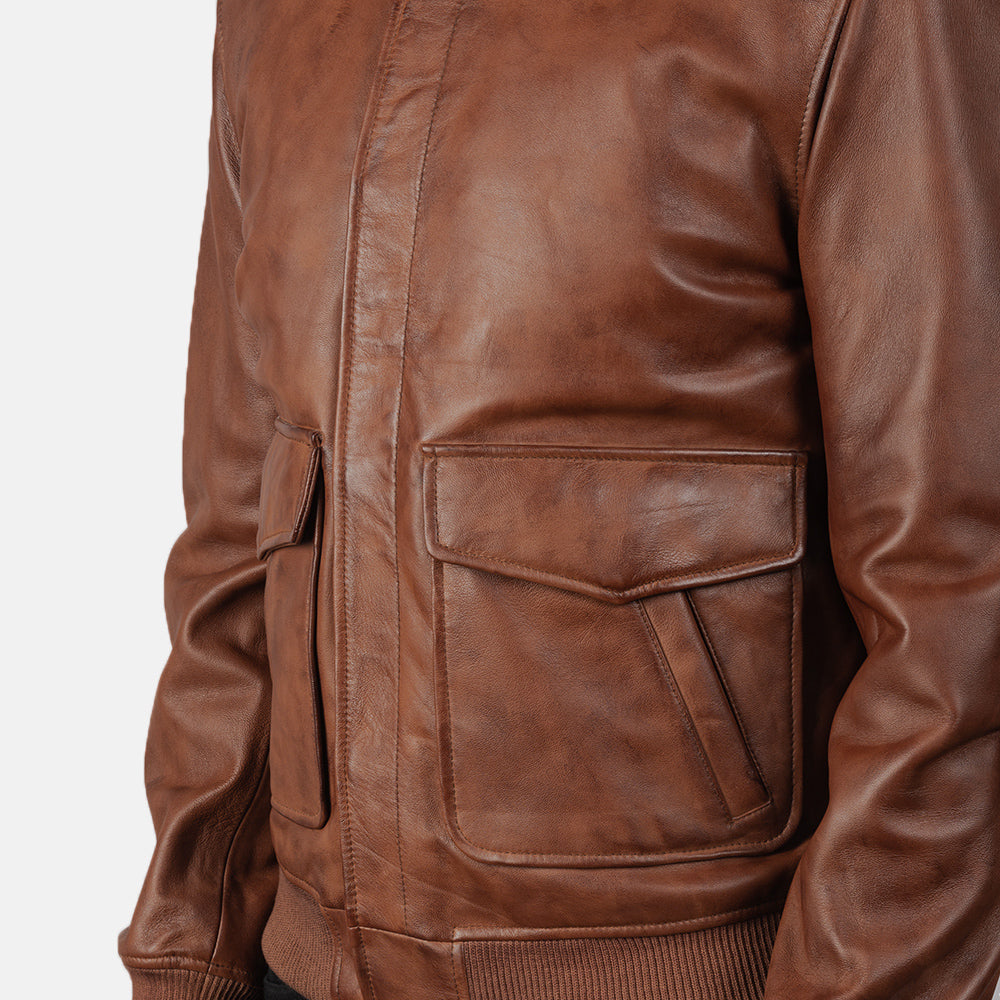 Coffmen Brown A2 Leather Bomber Jacket - Kualited