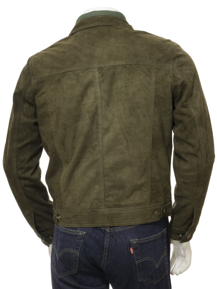 Men’s Green Suede Leather Trucker Jacket - Kualited