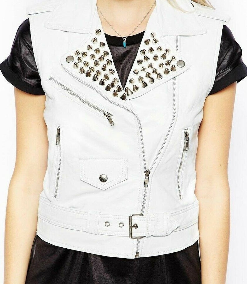 Womens Pure White Leather Vest