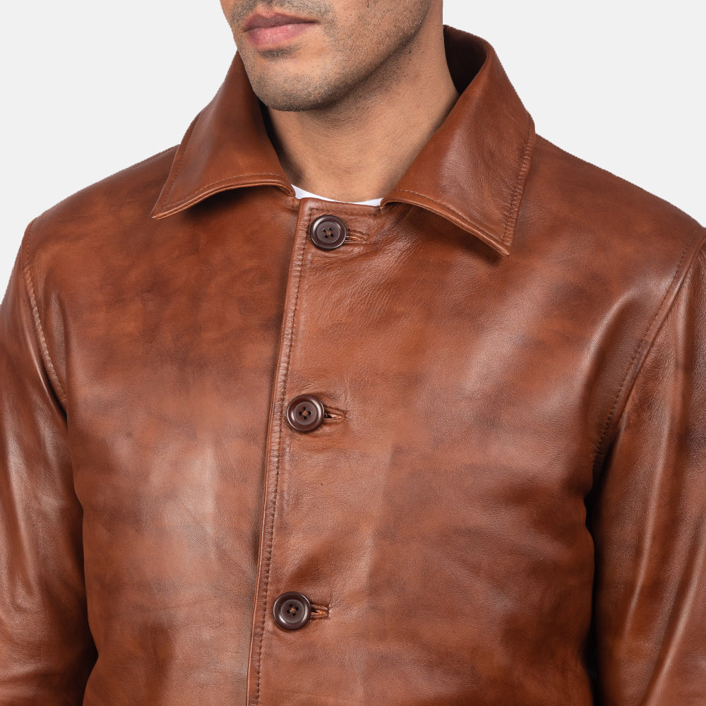 Waffle Brown Leather Jacket - Kualited