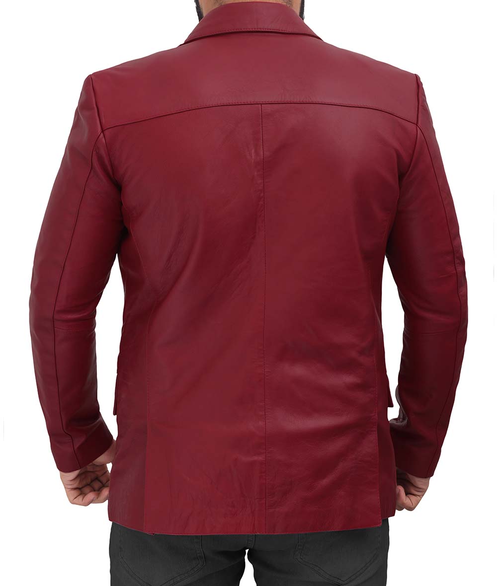 Glendale Mens Real Leather Maroon Blazer