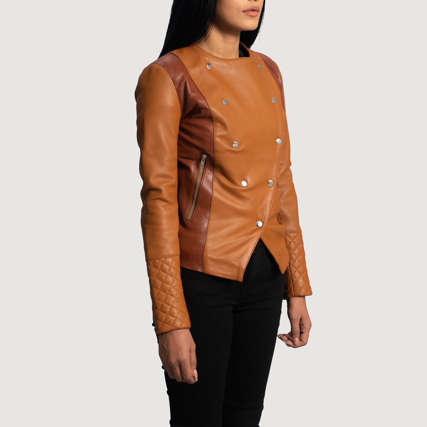 County Tan Overlap Leather Biker Jacket