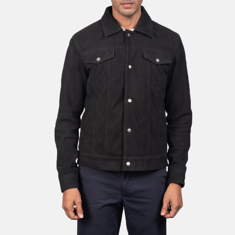 Stallon Black Suede Trucker Jacket