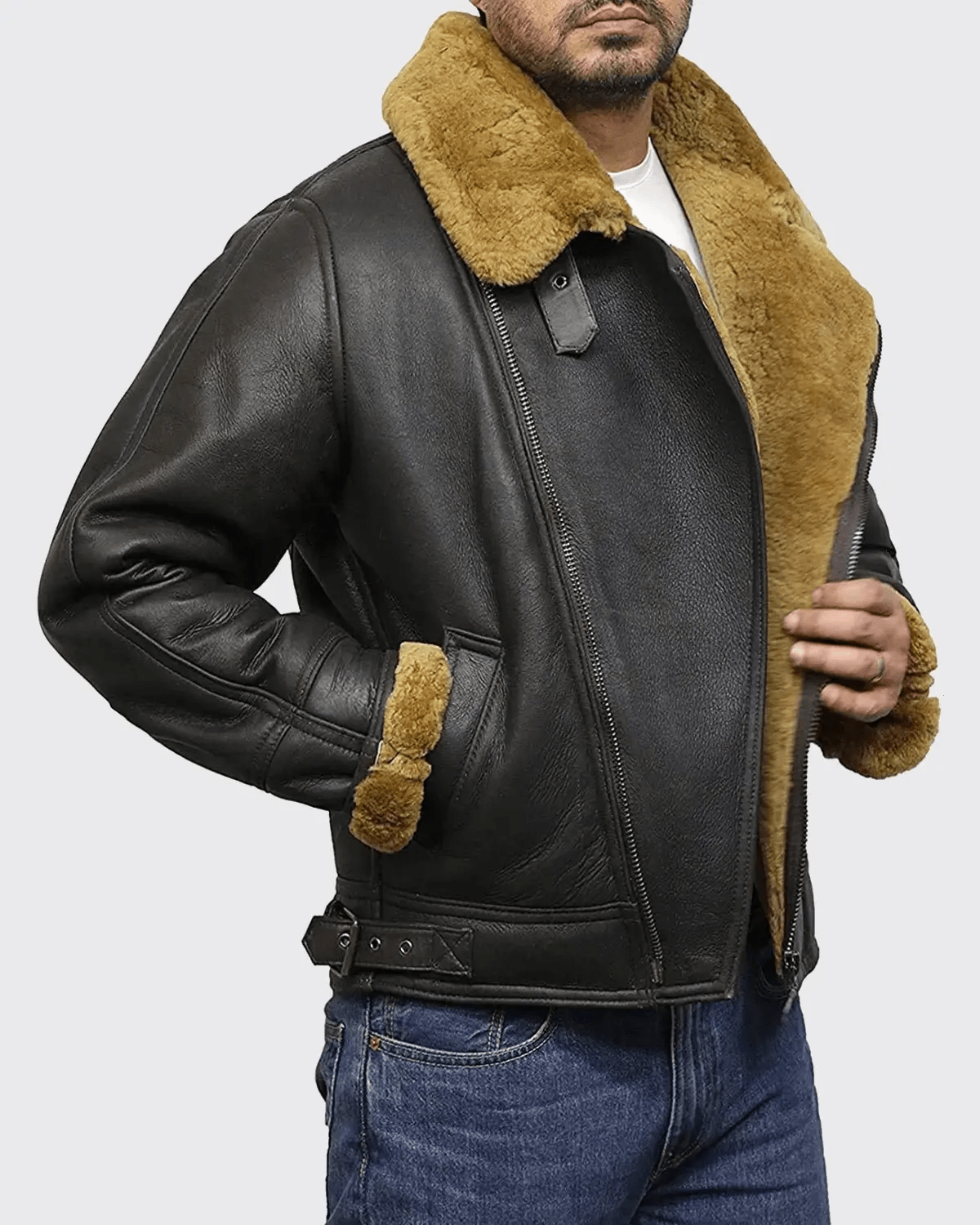 Men’s Brown Biker B3 Bomber Sheepskin Shearling Jacket