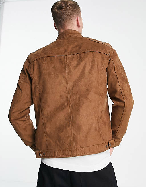 Essentials biker jacket in faux suede tan